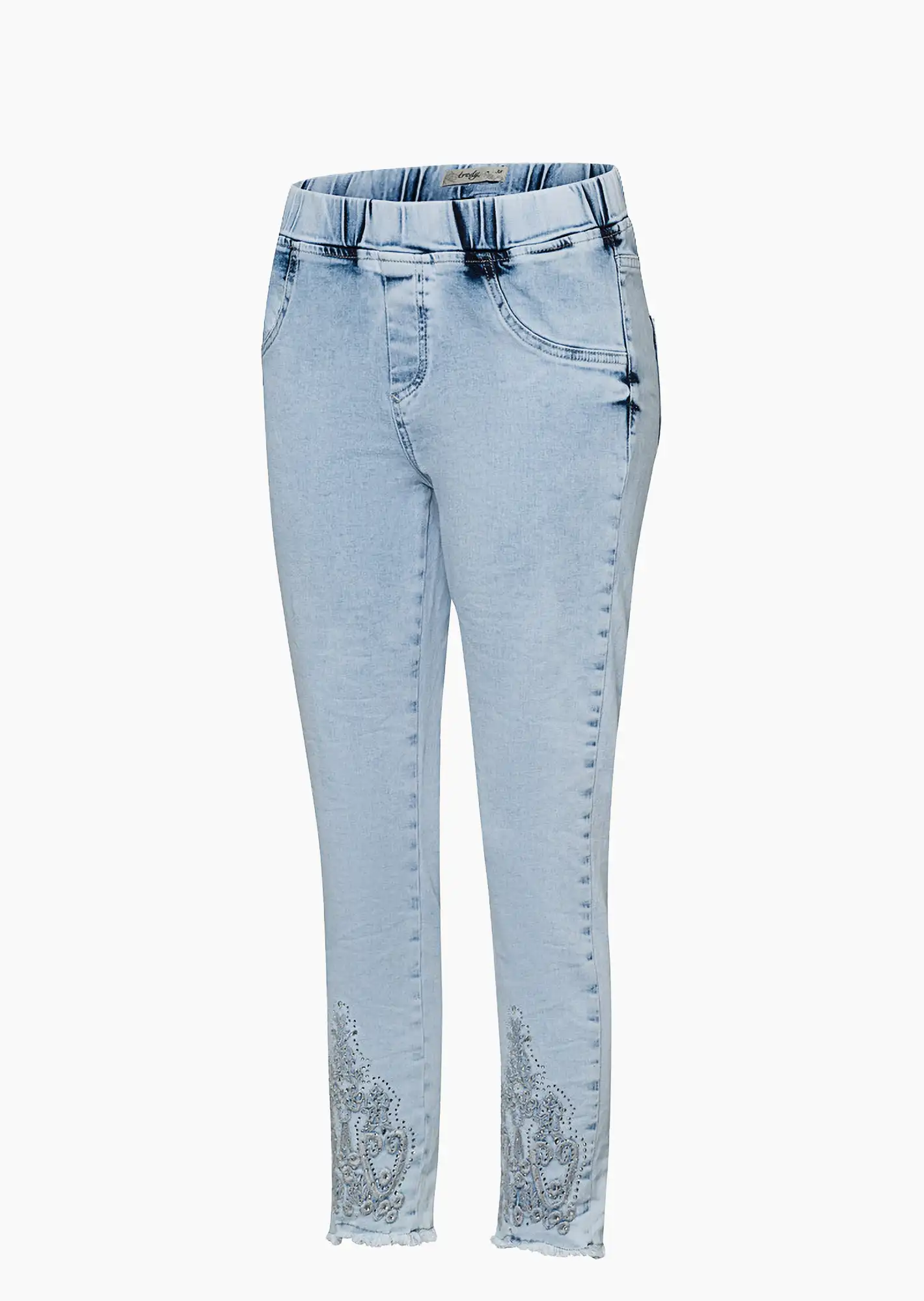 Jeggings mit Stickerei, bleached denim