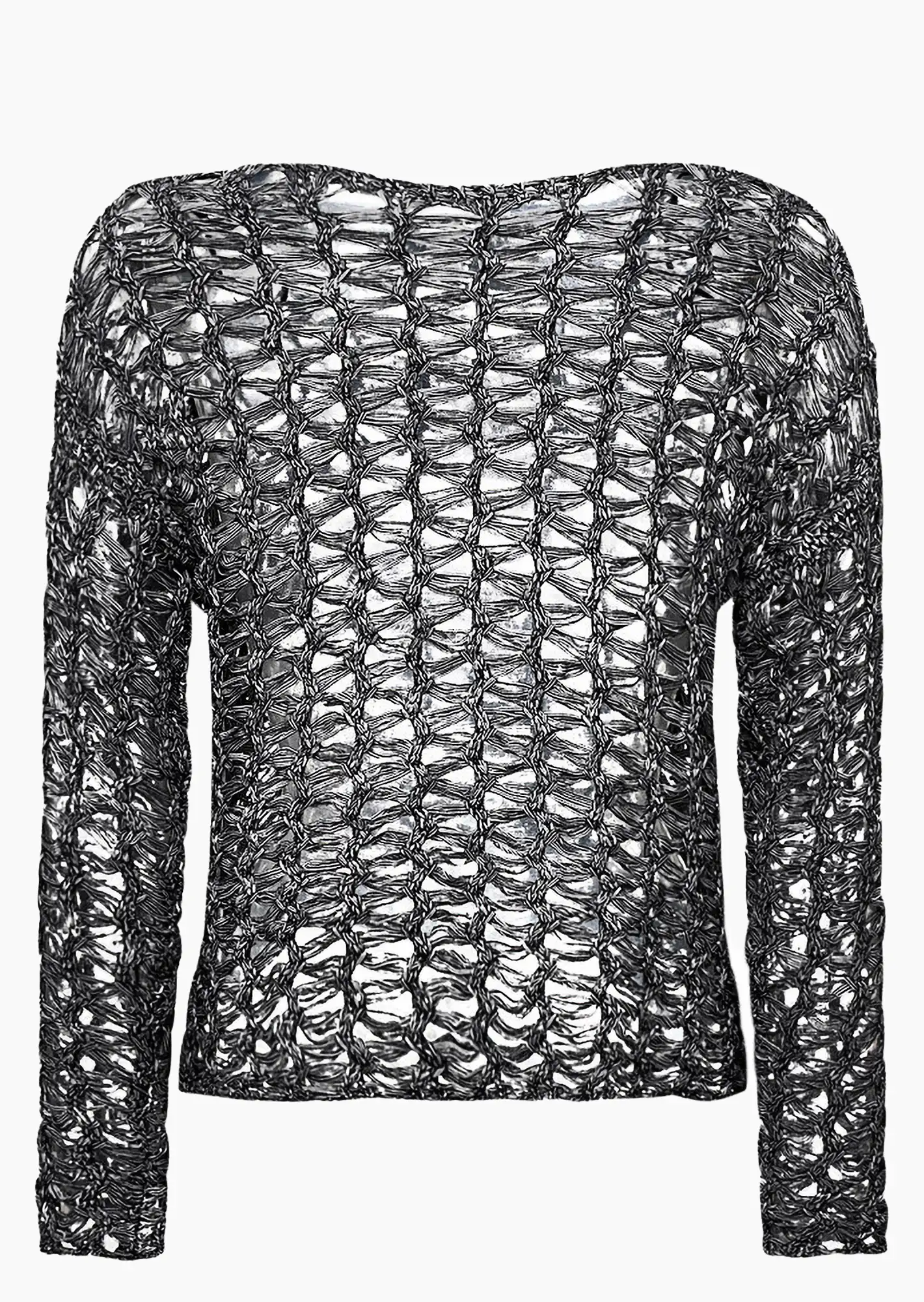 Lochstrickpullover, schwarz-melange
