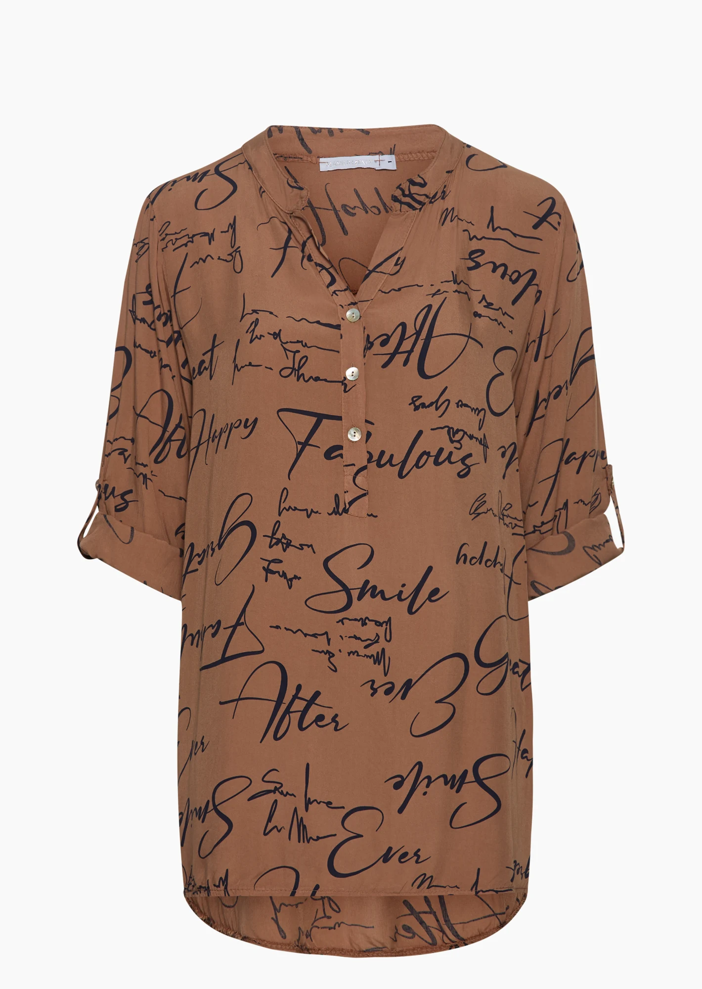 Bluse mit Lettering, cappuccino