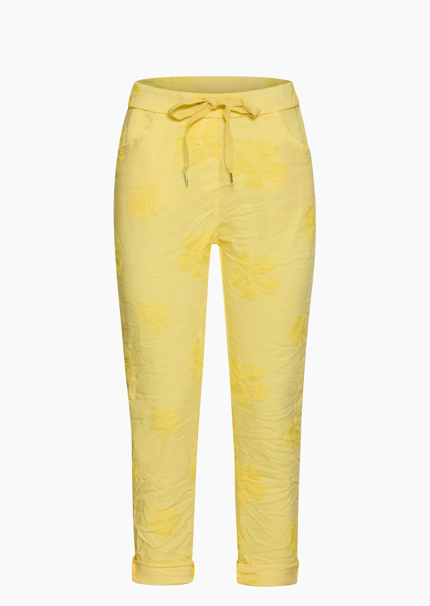 Joggpants Blumen, butter yellow