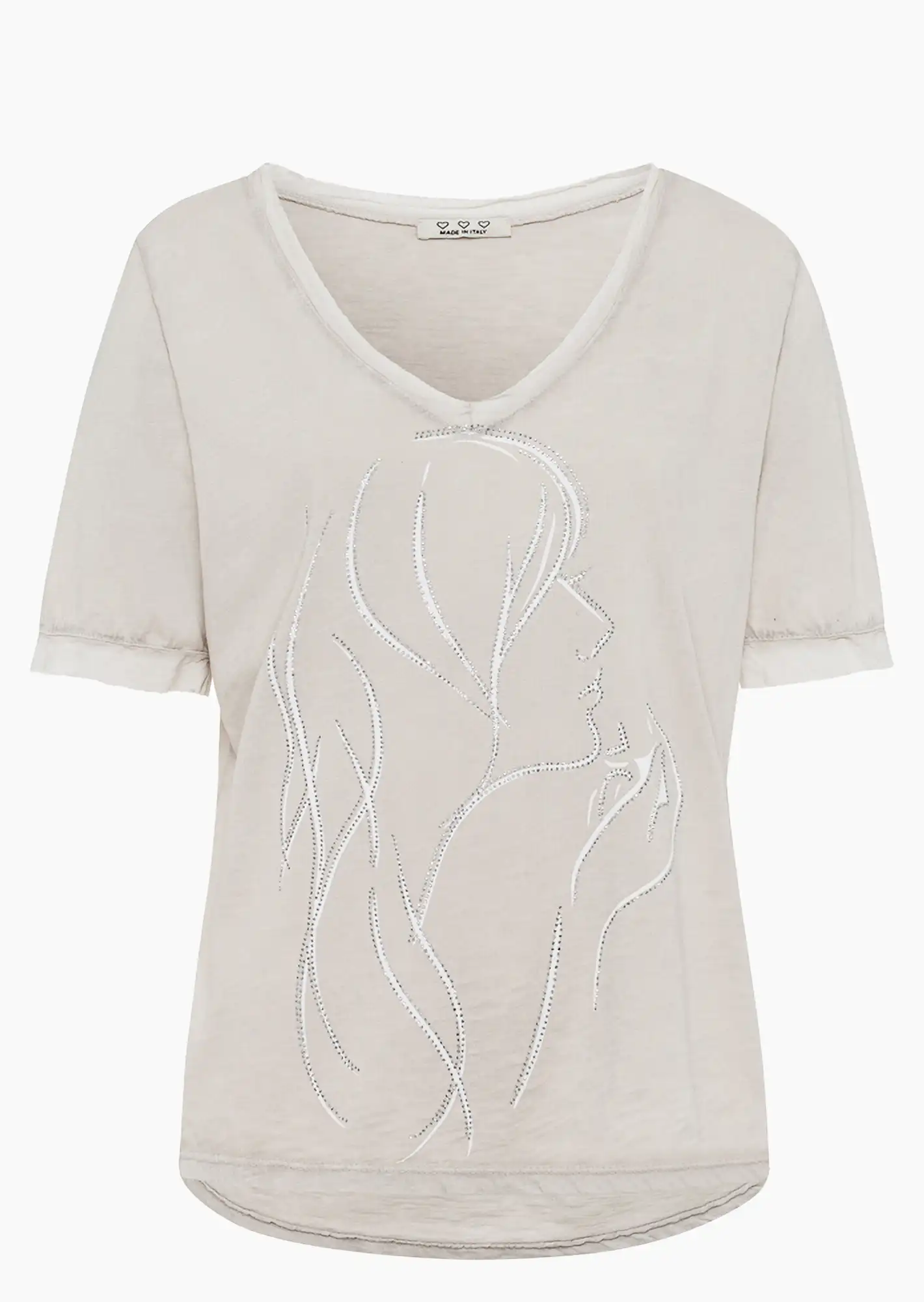 Shirt mit Ziersteinen, crema