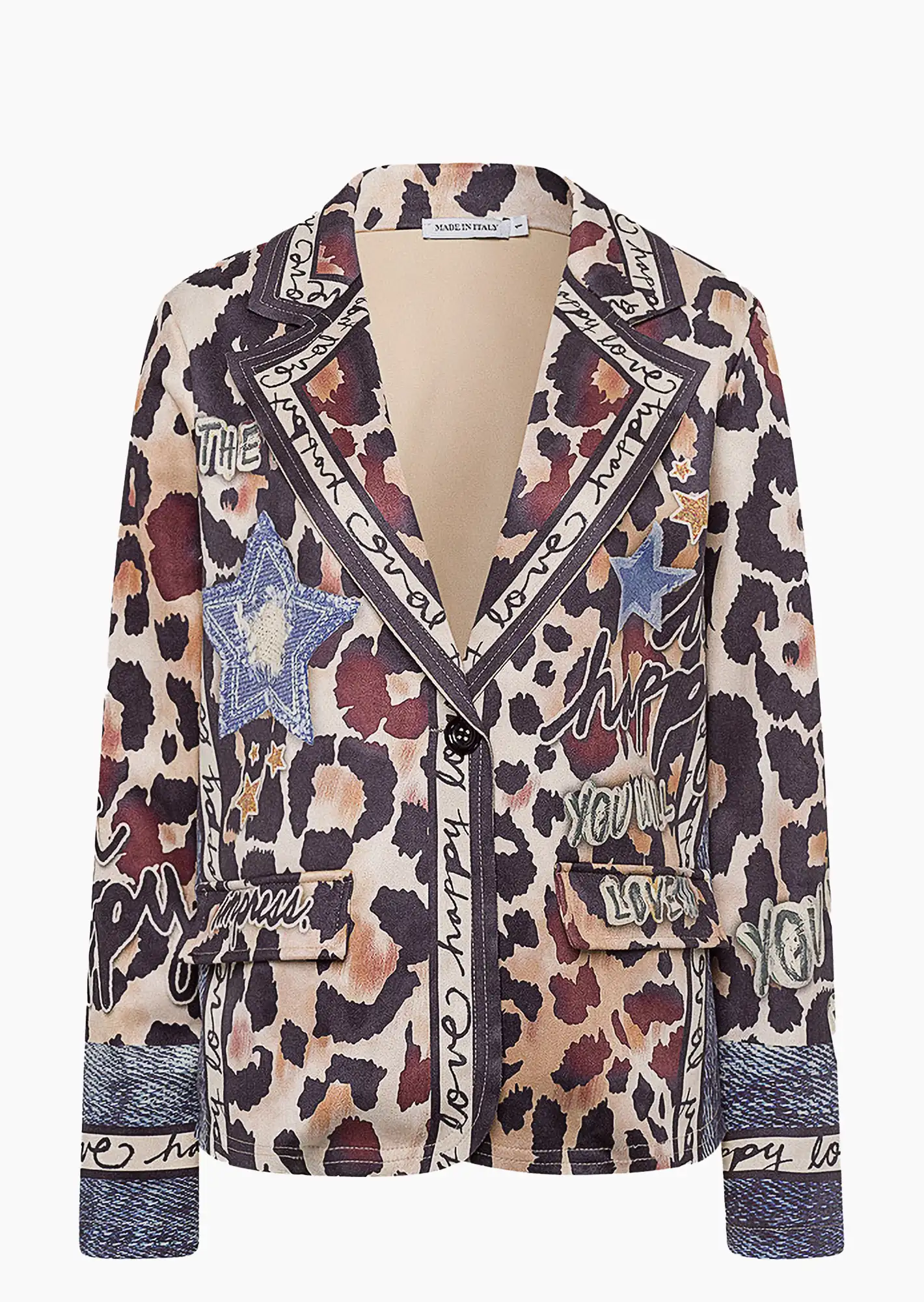 Blazer im Alloverprint, schwarz-crema