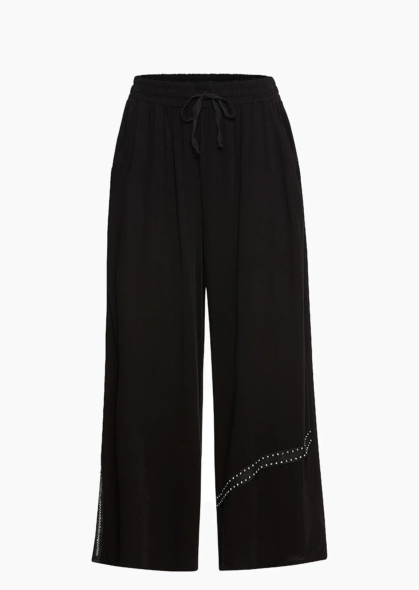 Viskose-Hose mit Ziersteinen, schwarz
