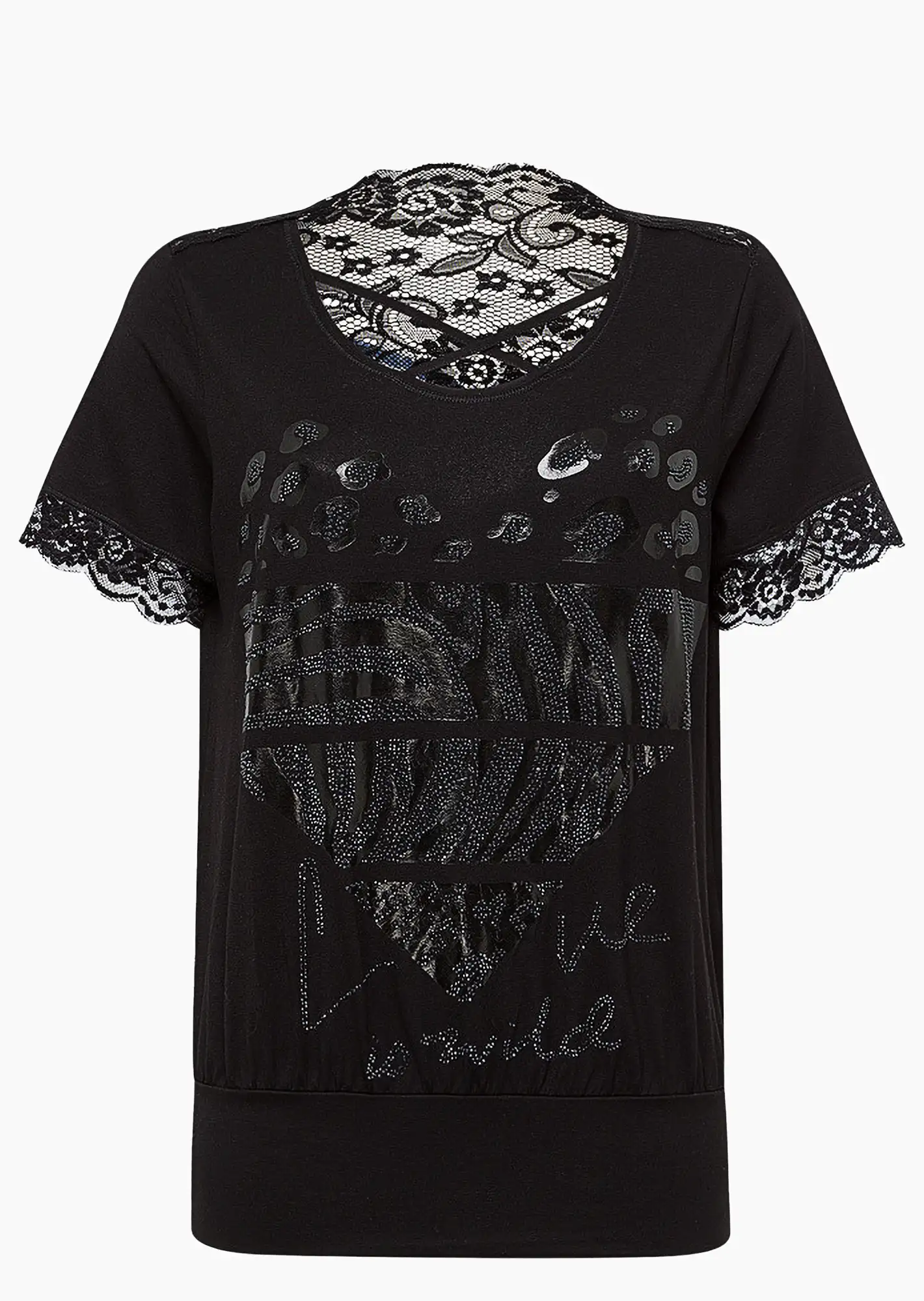 Shirt mit Spitze, schwarz