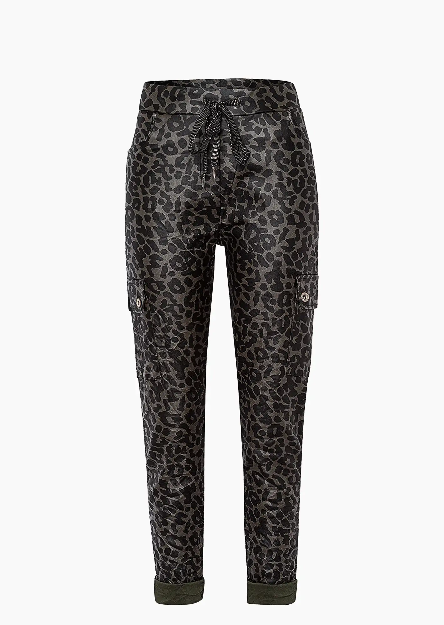 Joggpants in Leder-Optik, oliv