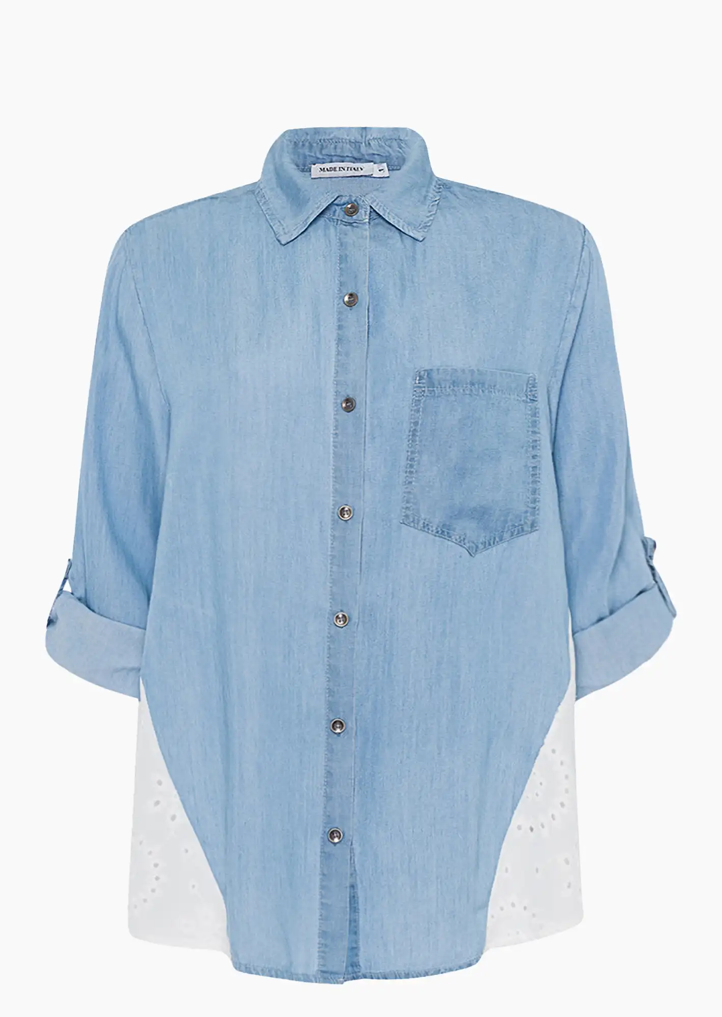 Denimbluse Lochstickerei, bleached denim