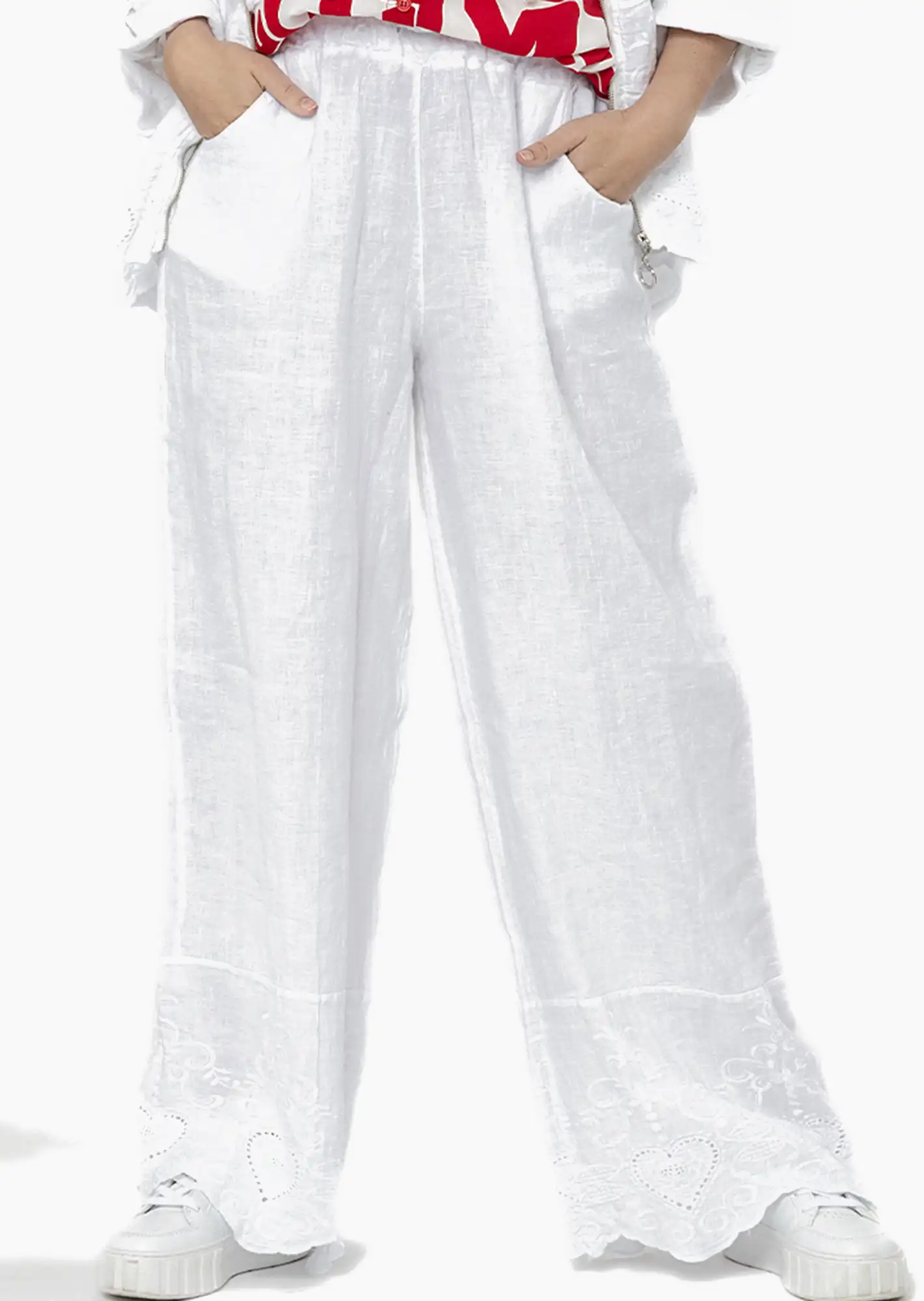 Wide Leg Leinenhose, weiß
