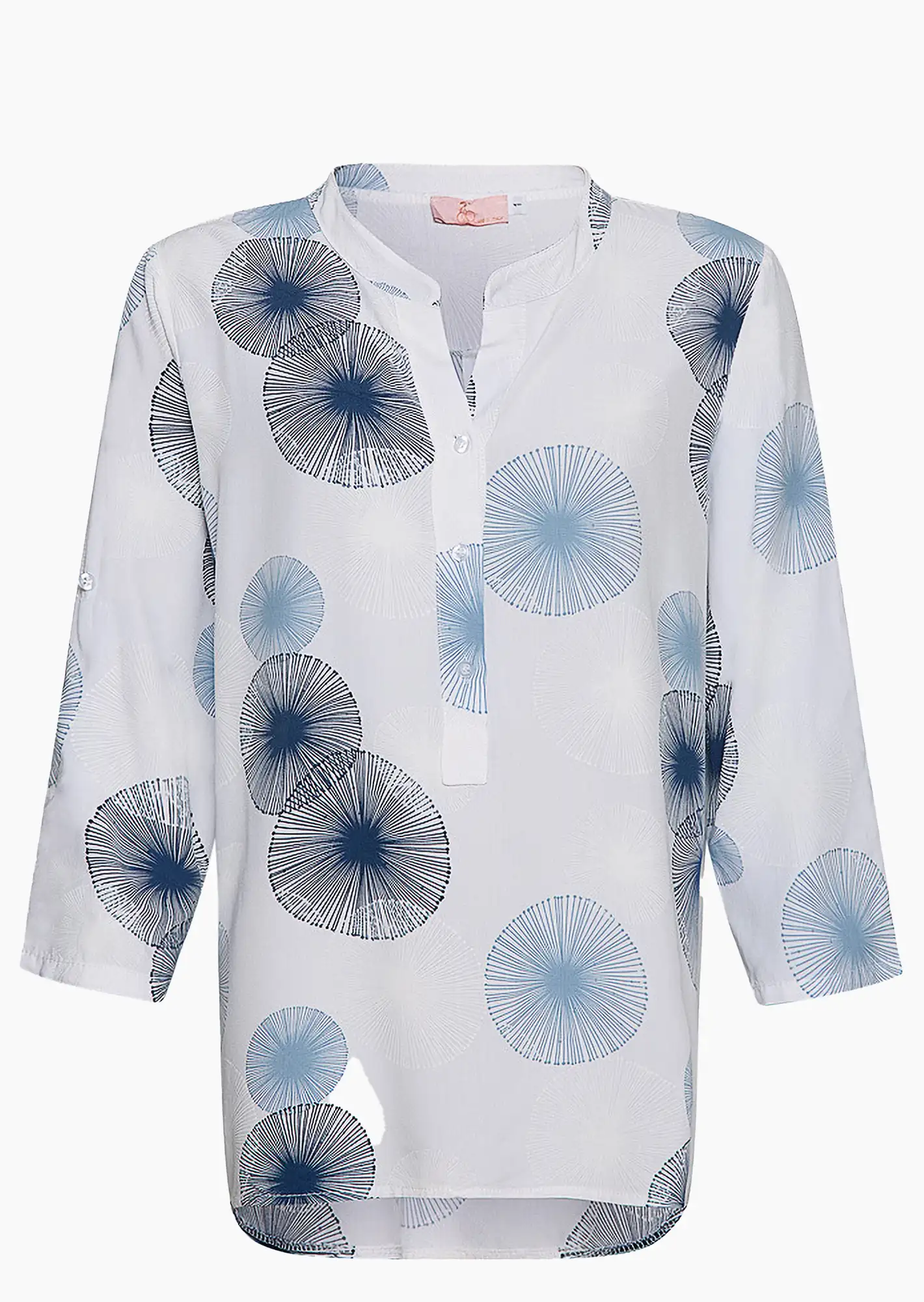 Bluse im Alloverprint, weiß-blau
