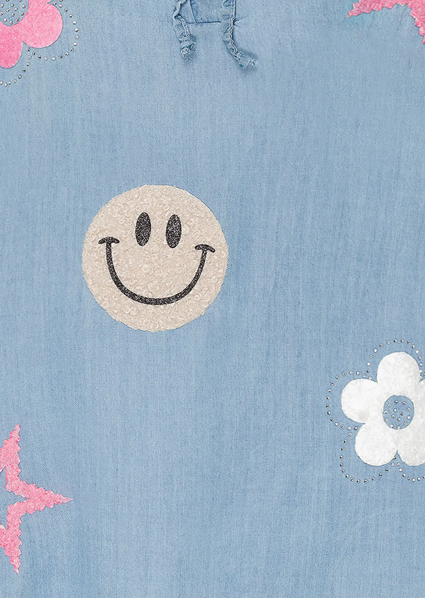 Bluse mit Patches, bleached denim