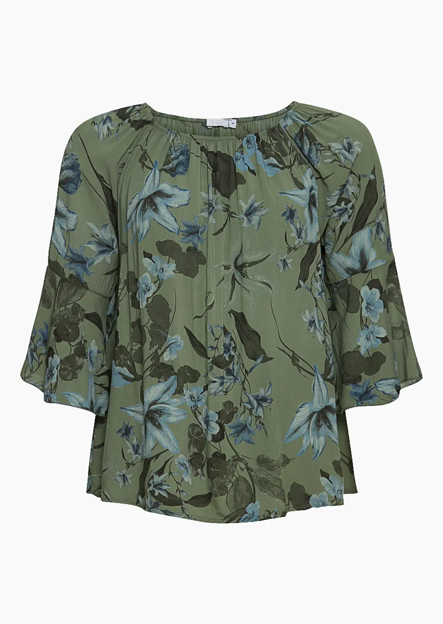 Bluse mit Blumen, salbei