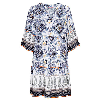 Kleid im Paisley-Print, weiß-blau 