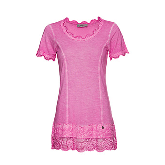 Basic Shirt mit Spitze, pink fluro 