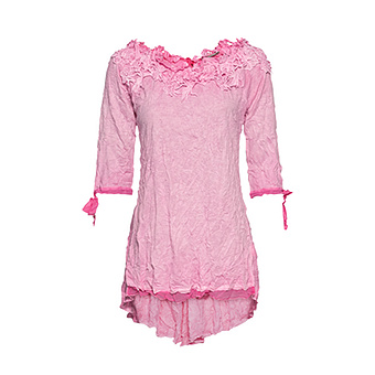 Basic Shirt mit Häkelspitze, pink paloma 