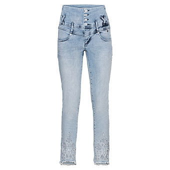High-Waist Jeans mit Beinschlitz, bleached denim 