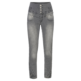 High-Waist Jeans mit Struktur, bleached grey denim 