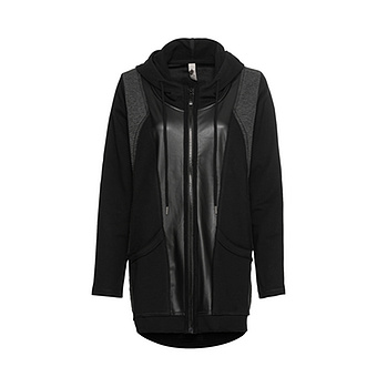 Sweat-Jacke mit Leder-Optik, schwarz 