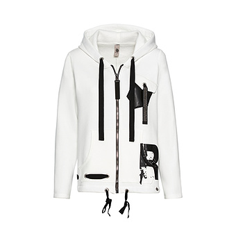 Sweatjacke mit Leder-Patch, offwhite 