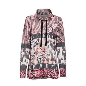 Strickshirt Alloverprint, rosa-grau 