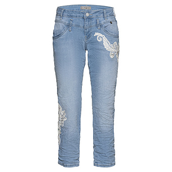 Jeans mit Spitze, light blue denim 