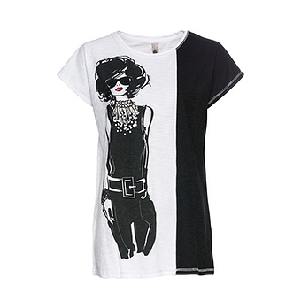 Shirt mit Frauen-Motiv, schwarz-weiß 