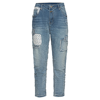 High Waist Jeans mit Patches, light blue denim 