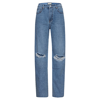Jeans, destroyed, straight, blue denim 