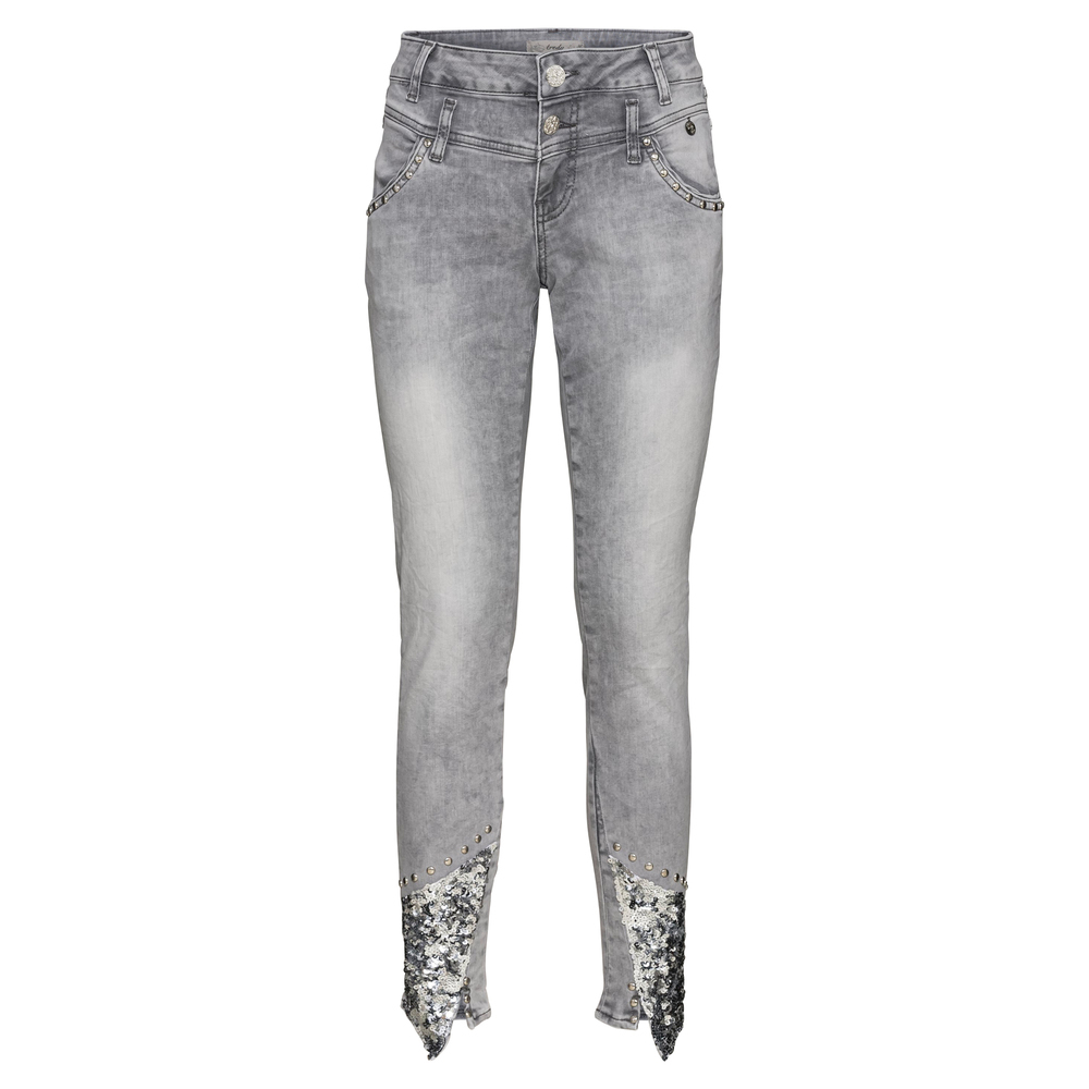Jeans Doppelbund mit Pailletten, light grey denim 