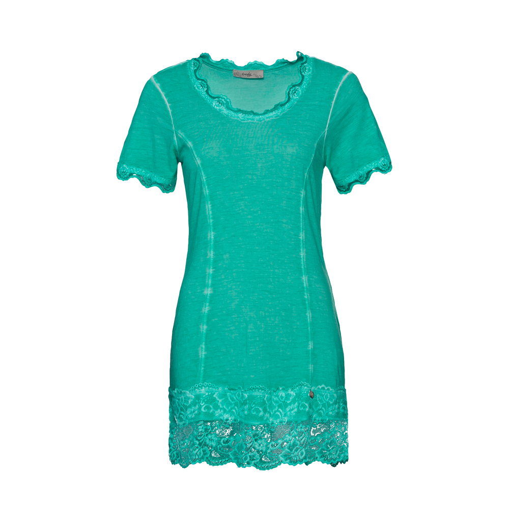 Basic Shirt mit Spitze, sea green 