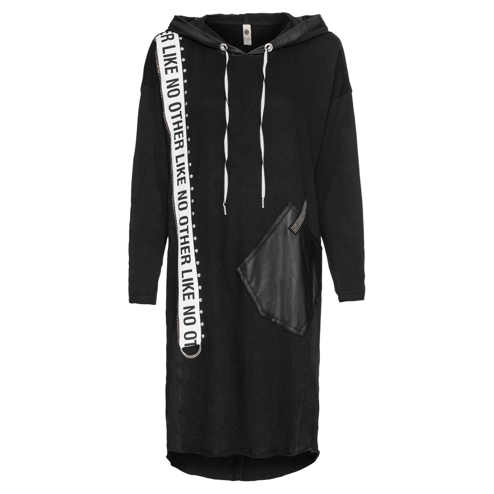 Sweat-Kleid mit Schriftzug, schwarz 