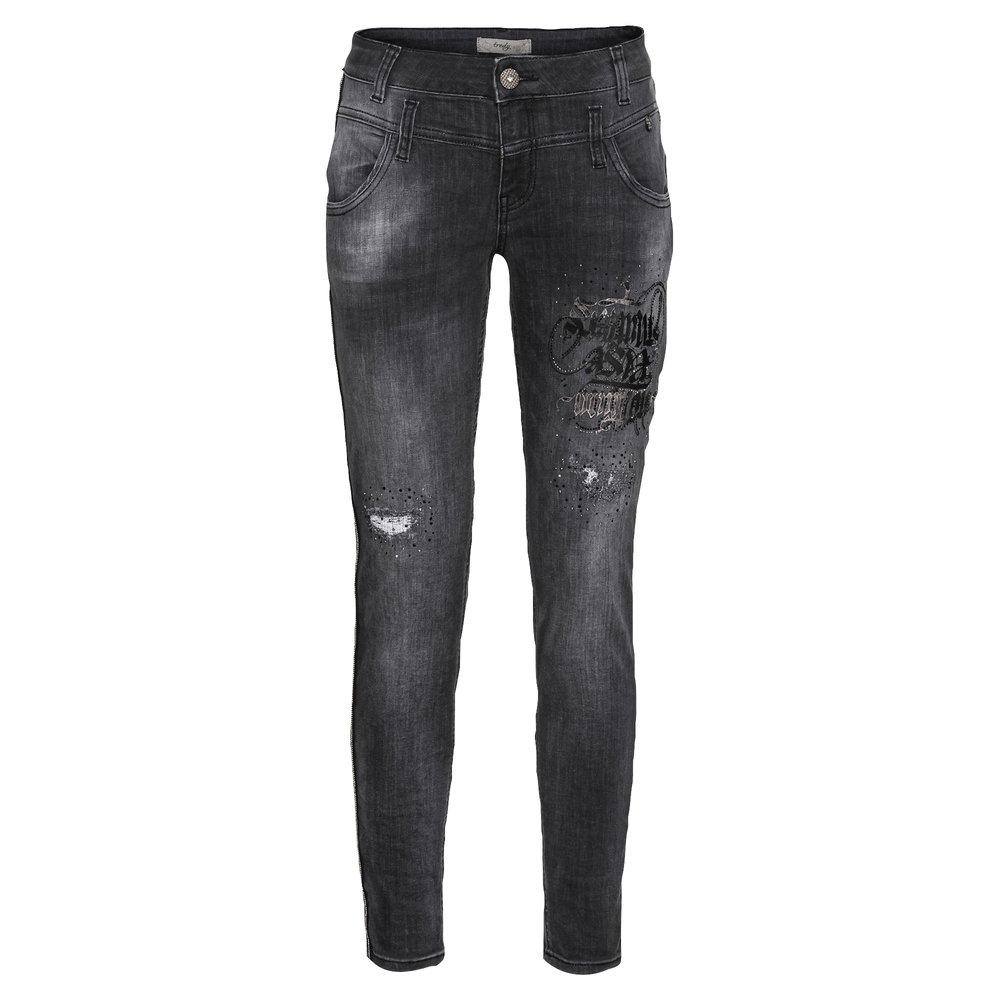 Jeans mit Metallic-Print, black denim 
