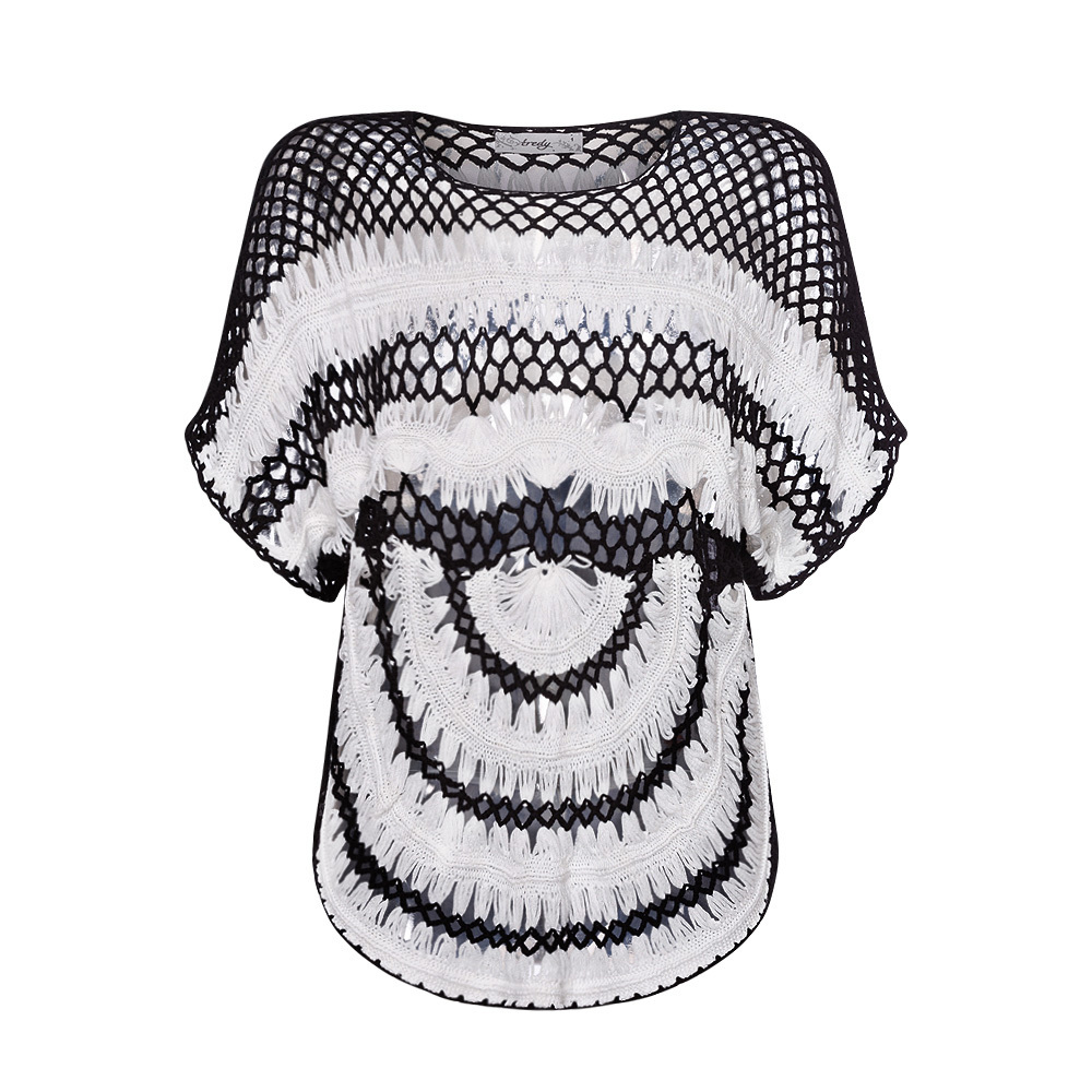 Crochet-Bluse, schwarz-weiß 