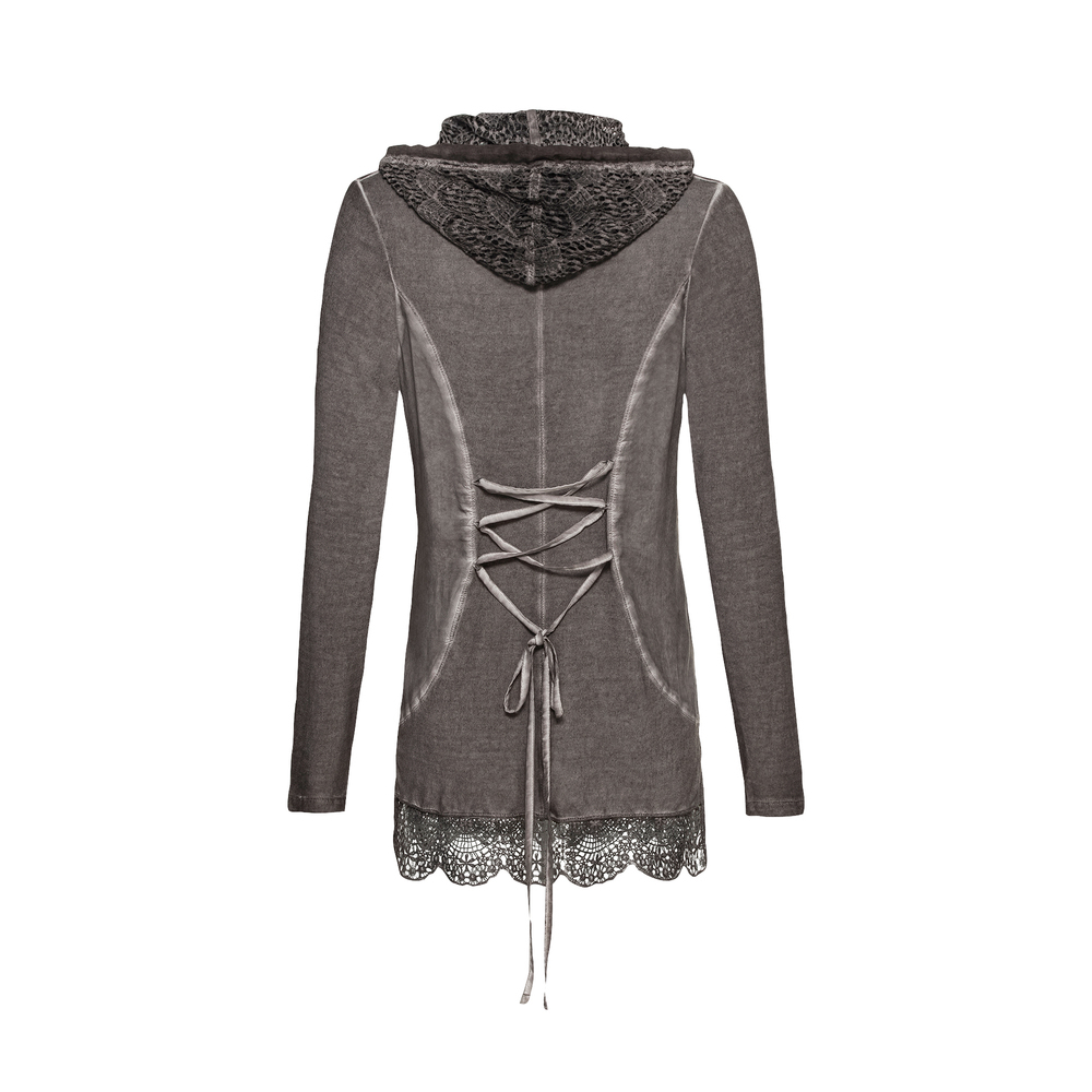 Shirtjacke mit Spitze, taupe 