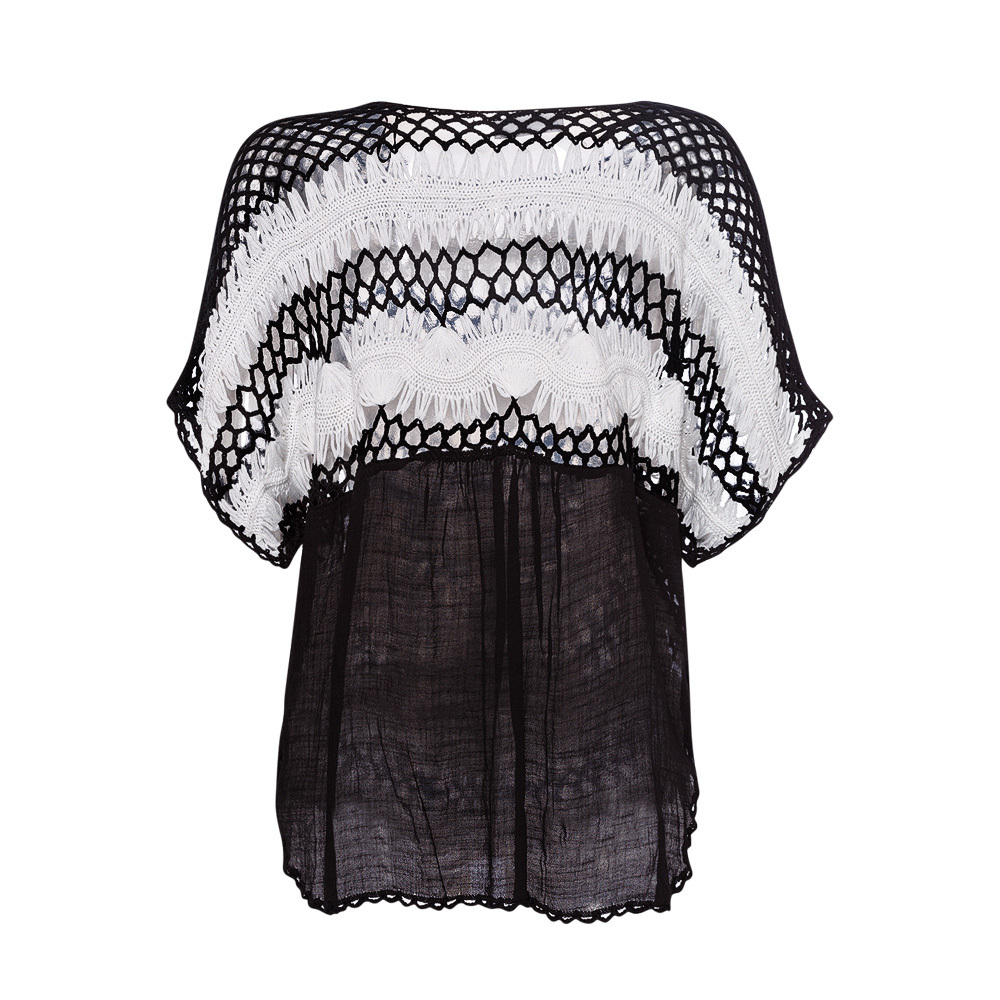 Crochet-Bluse, schwarz-weiß 