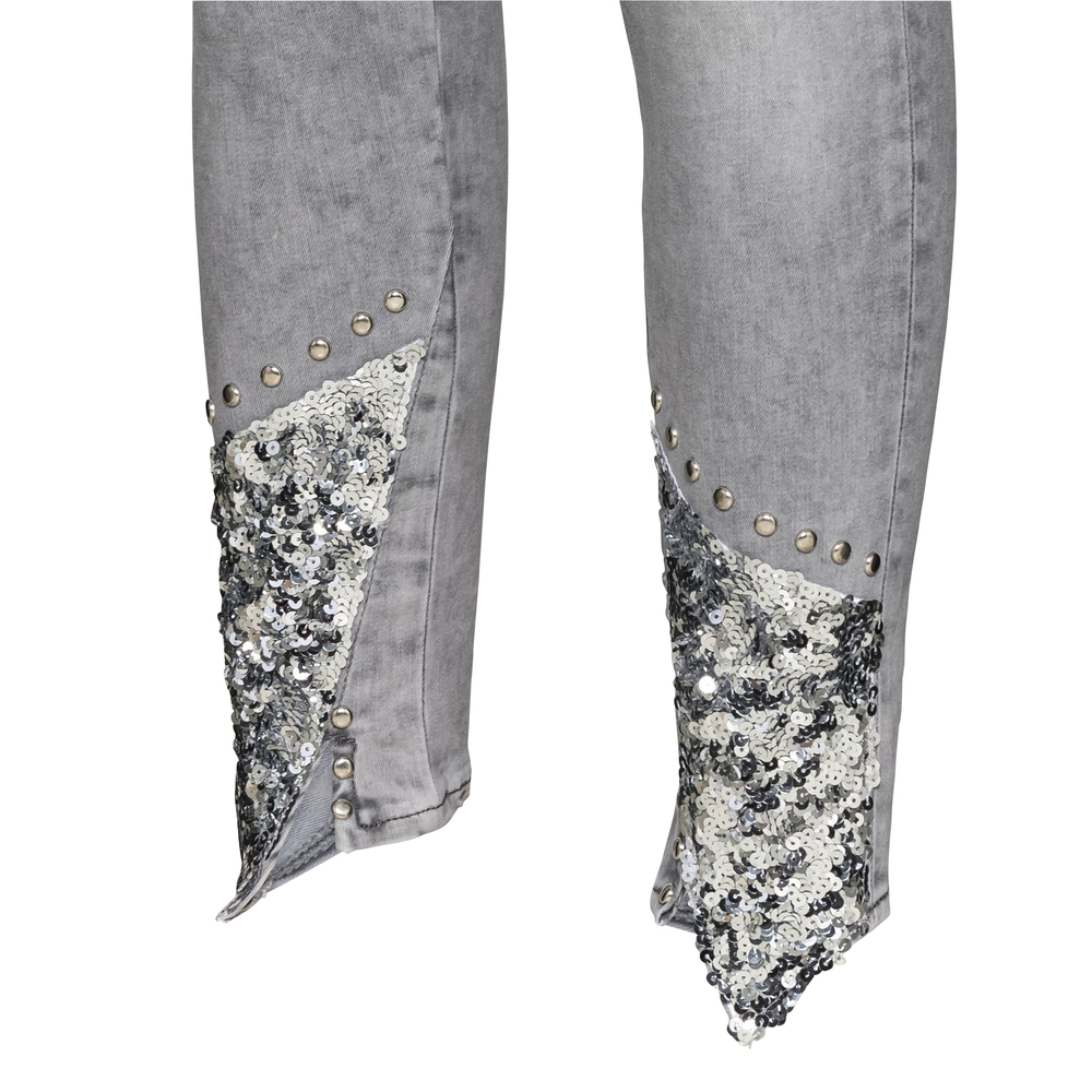 Jeans Doppelbund mit Pailletten, light grey denim 