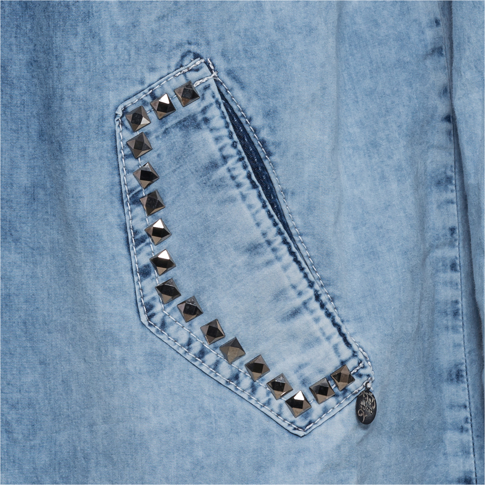 Denim-Mantel mit Nieten, bleached denim 