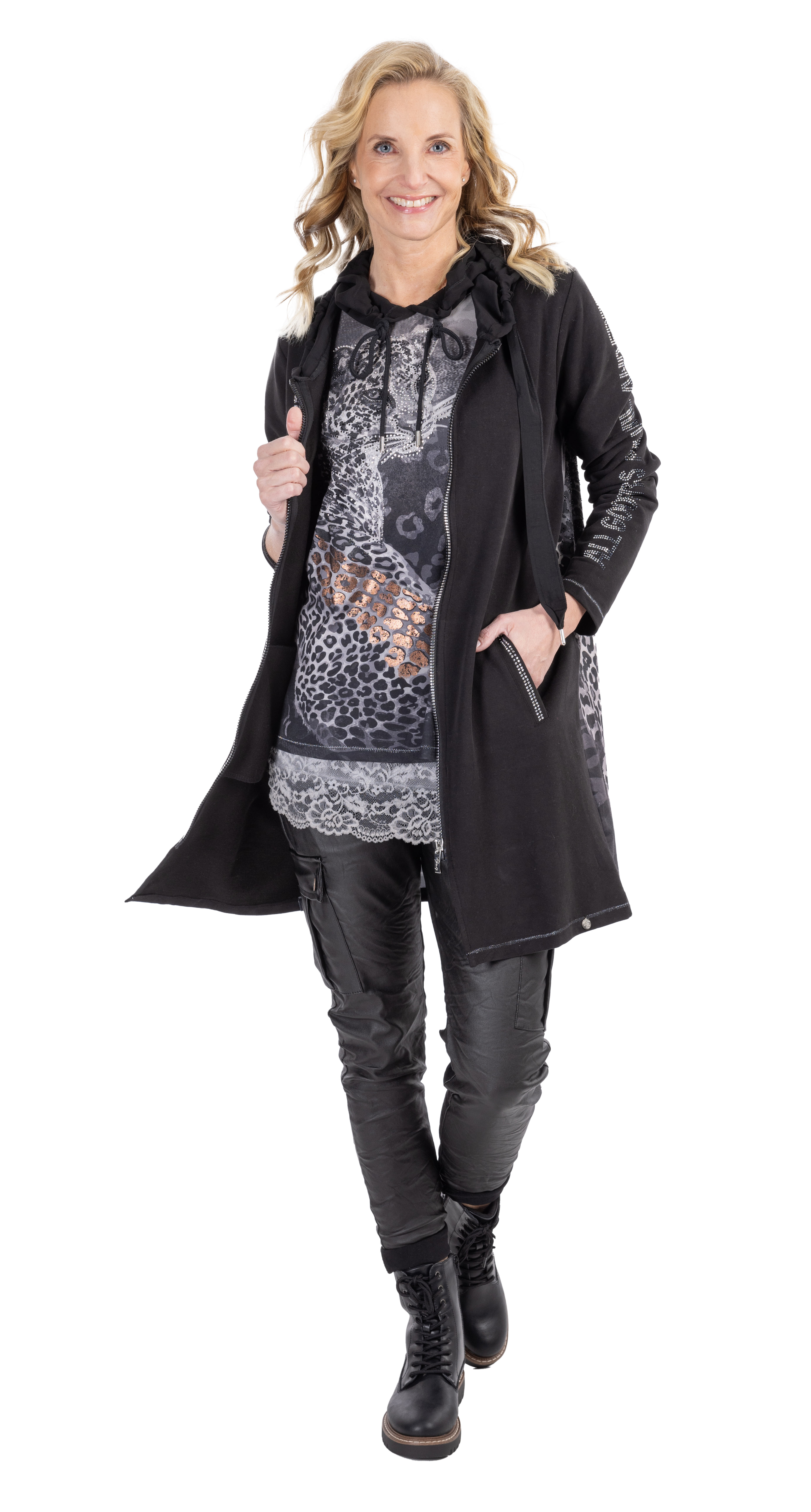 Outfit " Mantel 'Leopard', schwarz"